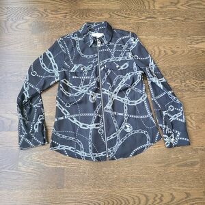 Michael Kors Black and Gray Chain Print Women's Blouse Sz.M